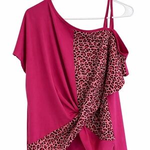 Pink Leopard Print Asymmetrical Top